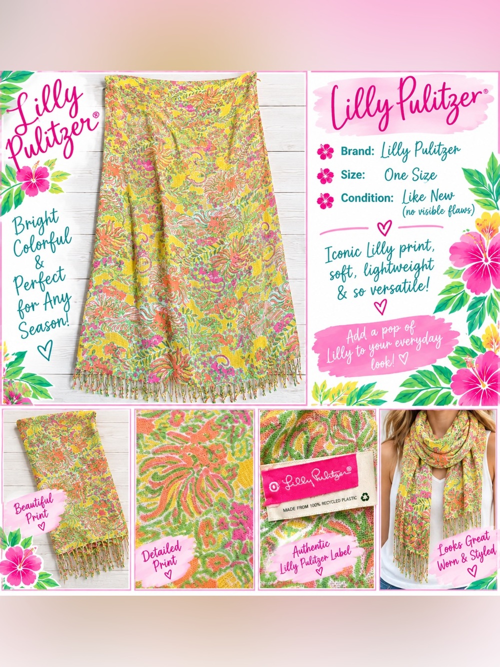 Lilly Pulitzer for Target Happy Place Fringe Scarf Wrap sarong